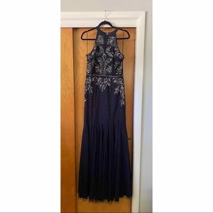 Navy Beaded BooHoo Occasions mermaid style Gown